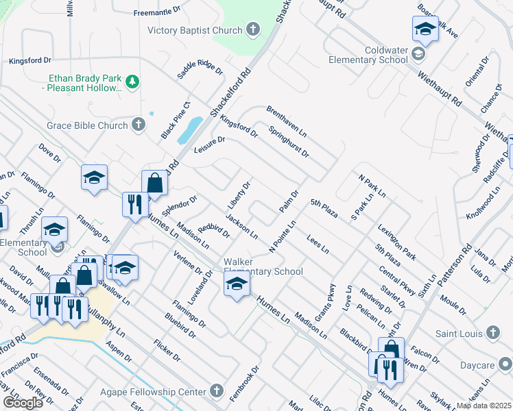map of restaurants, bars, coffee shops, grocery stores, and more near 1375 Sandy Drive in Florissant
