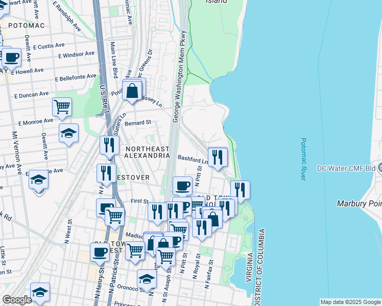map of restaurants, bars, coffee shops, grocery stores, and more near 101 Independence Avenue Southeast in Washington