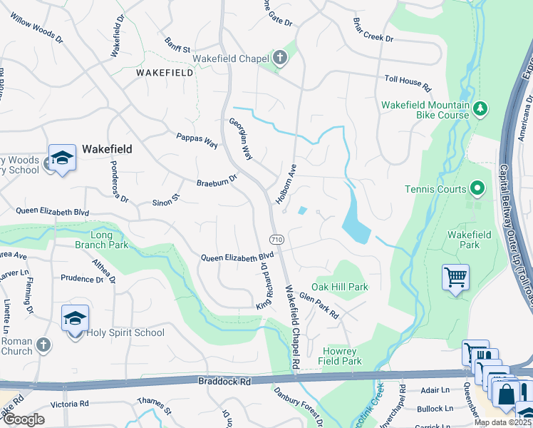 map of restaurants, bars, coffee shops, grocery stores, and more near 4822 Wakefield Chapel Road in Annandale