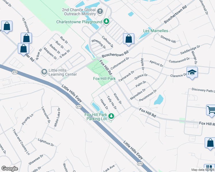 map of restaurants, bars, coffee shops, grocery stores, and more near 3301 Kister Drive in Saint Charles