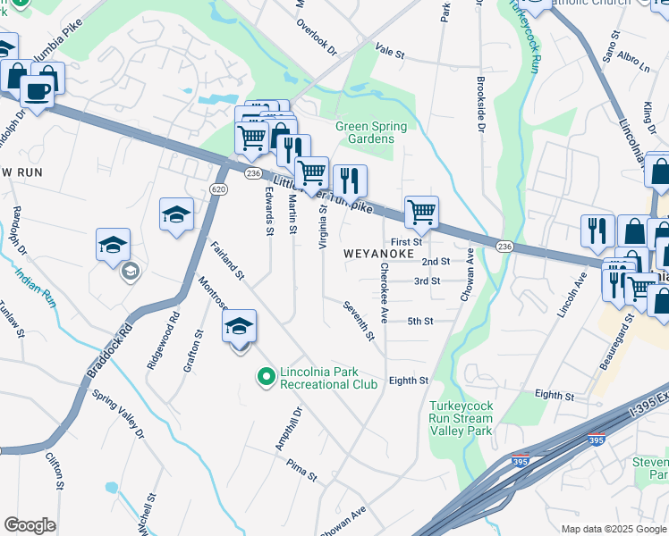 map of restaurants, bars, coffee shops, grocery stores, and more near 4839 Virginia Street in Alexandria