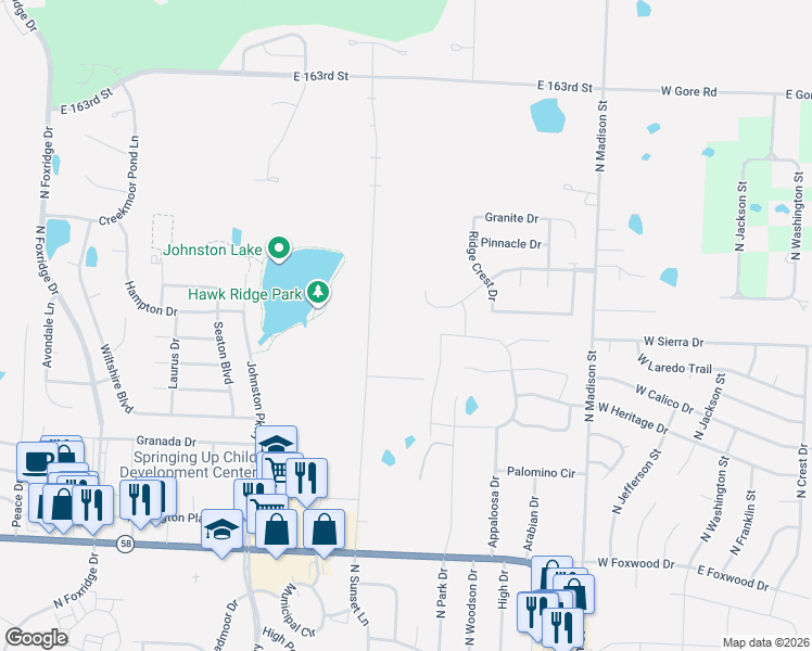 map of restaurants, bars, coffee shops, grocery stores, and more near 446 Madison Creek Drive in Raymore