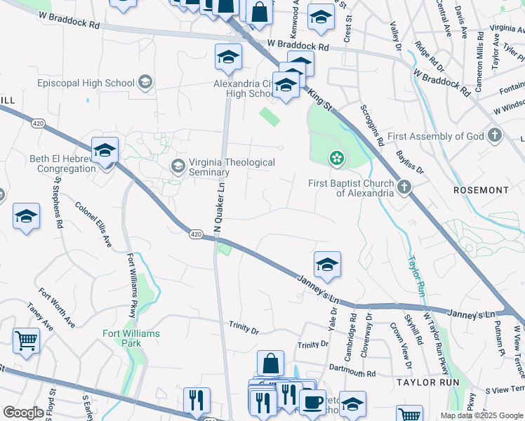 map of restaurants, bars, coffee shops, grocery stores, and more near 1401 Key Drive in Alexandria