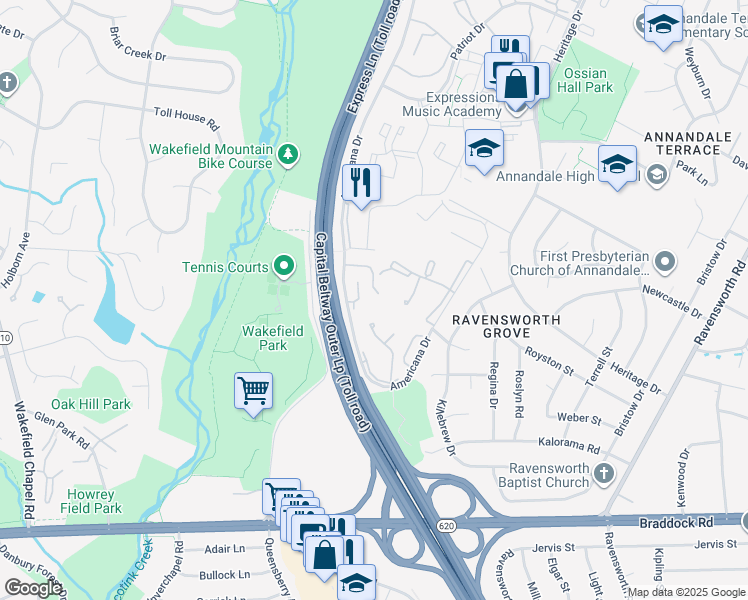 map of restaurants, bars, coffee shops, grocery stores, and more near 4909 Casimir Street in Annandale