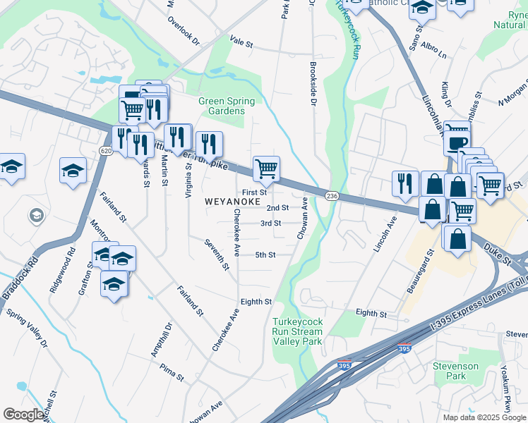 map of restaurants, bars, coffee shops, grocery stores, and more near 6449 2nd Street in Alexandria