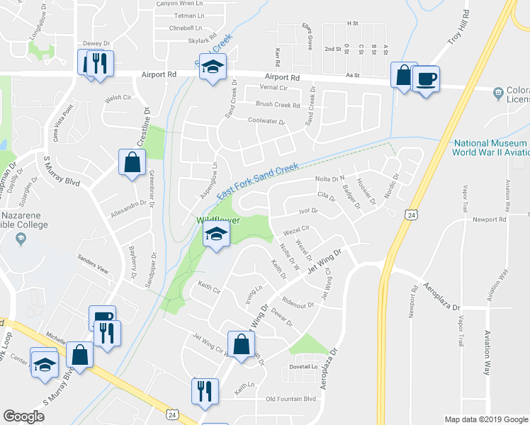 map of restaurants, bars, coffee shops, grocery stores, and more near 4834 Trailmark Loop in Colorado Springs