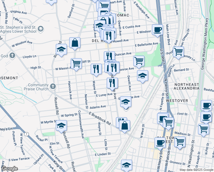 map of restaurants, bars, coffee shops, grocery stores, and more near 101 Independence Avenue Southeast in Washington