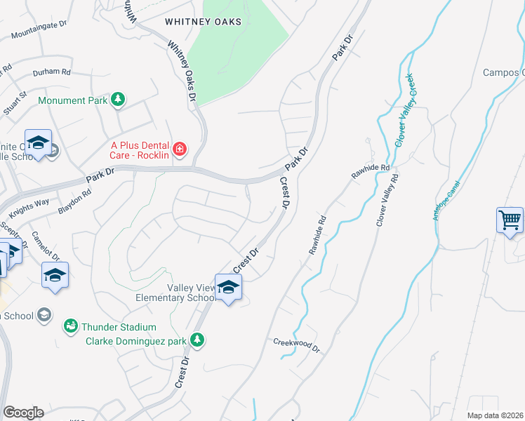 map of restaurants, bars, coffee shops, grocery stores, and more near 2944 Corral Court in Rocklin