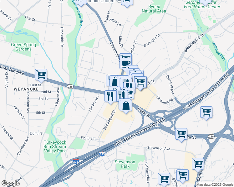 map of restaurants, bars, coffee shops, grocery stores, and more near 6300 Little River Turnpike in Alexandria