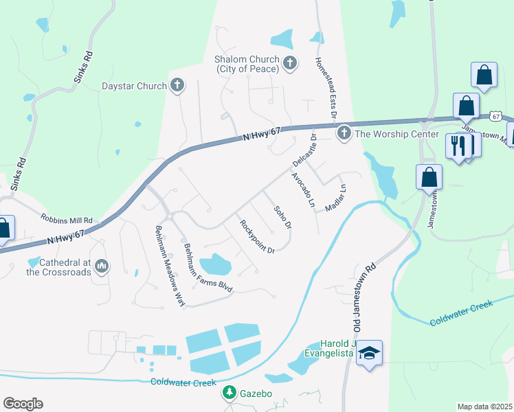 map of restaurants, bars, coffee shops, grocery stores, and more near 14613 Petticoat Lane in Florissant