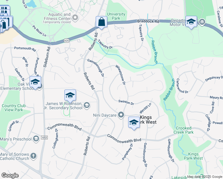 map of restaurants, bars, coffee shops, grocery stores, and more near 4971 Swinton Drive in Fairfax