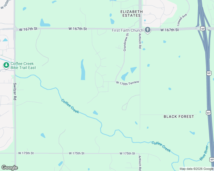 map of restaurants, bars, coffee shops, grocery stores, and more near 9400 West 170th Terrace in Stilwell