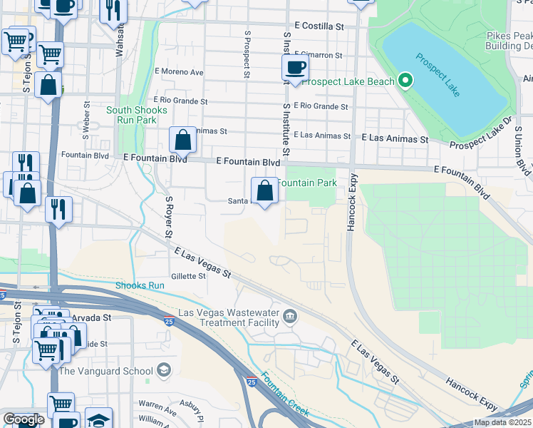 map of restaurants, bars, coffee shops, grocery stores, and more near 1006 South Institute Street in Colorado Springs