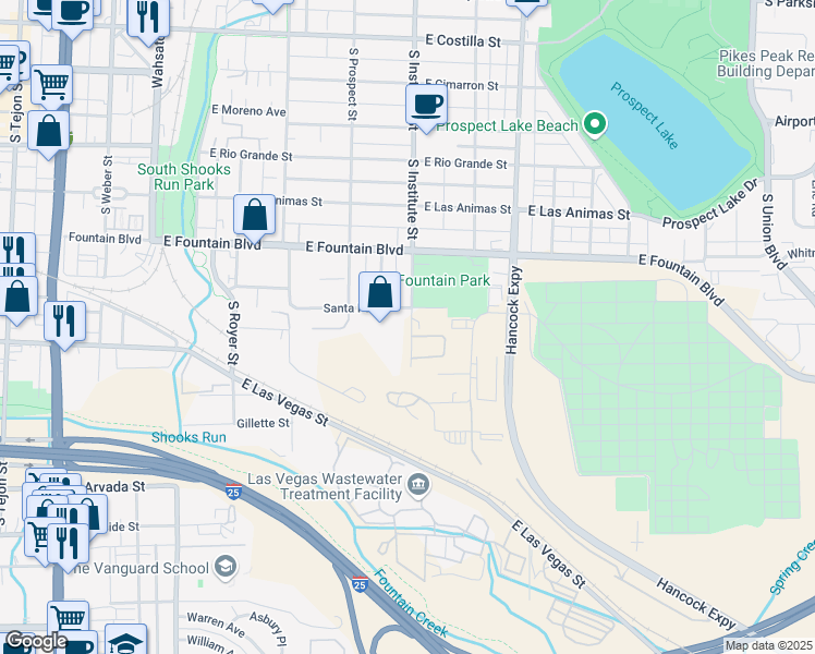 map of restaurants, bars, coffee shops, grocery stores, and more near 905 Hillside Ridge Point in Colorado Springs