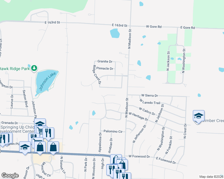 map of restaurants, bars, coffee shops, grocery stores, and more near 418 Buffalo Court in Raymore