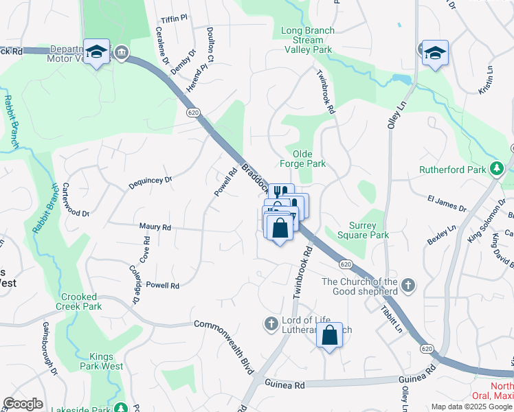 map of restaurants, bars, coffee shops, grocery stores, and more near 4906 McFarland Drive in Fairfax