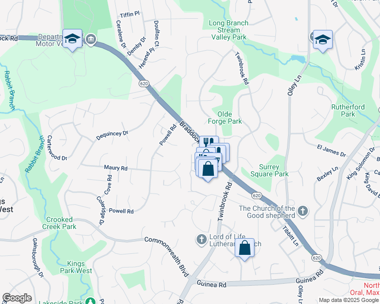 map of restaurants, bars, coffee shops, grocery stores, and more near 4906 McFarland Drive in Fairfax