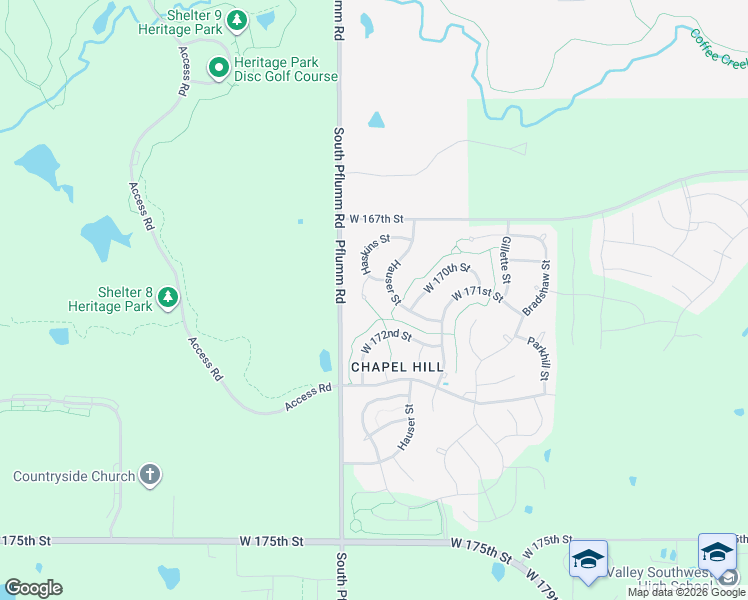 map of restaurants, bars, coffee shops, grocery stores, and more near 13415 West 169th Terrace in Overland Park