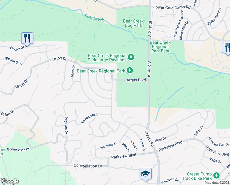 map of restaurants, bars, coffee shops, grocery stores, and more near 617 Orion Drive in Colorado Springs