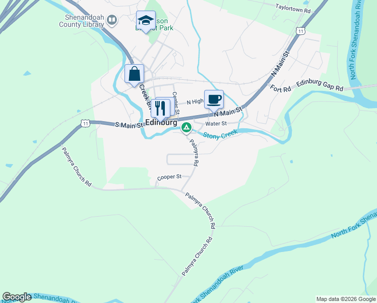 map of restaurants, bars, coffee shops, grocery stores, and more near 106 Massanutten Street in Edinburg