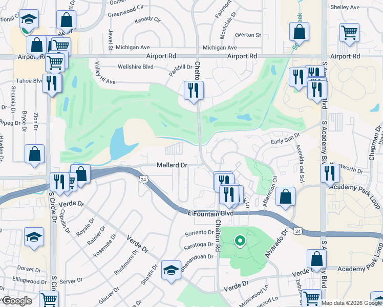 map of restaurants, bars, coffee shops, grocery stores, and more near 920 South Chelton Road in Colorado Springs