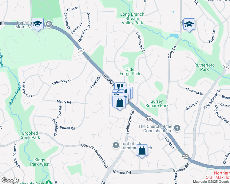 map of restaurants, bars, coffee shops, grocery stores, and more near 4816 Nash Drive in Fairfax