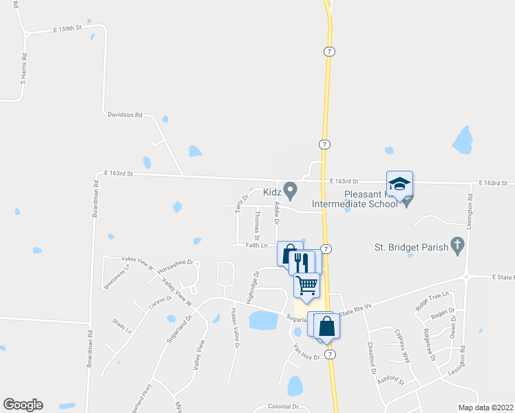 map of restaurants, bars, coffee shops, grocery stores, and more near Thomas Street in Pleasant Hill