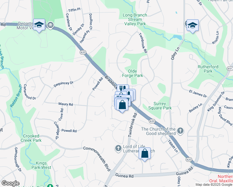 map of restaurants, bars, coffee shops, grocery stores, and more near 4812 Nash Drive in Fairfax