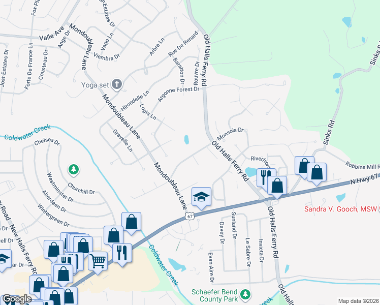 map of restaurants, bars, coffee shops, grocery stores, and more near 4 Flumet Court in Florissant