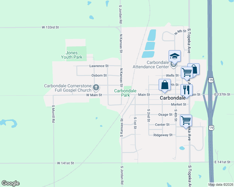 map of restaurants, bars, coffee shops, grocery stores, and more near 213 West Main Street in Carbondale