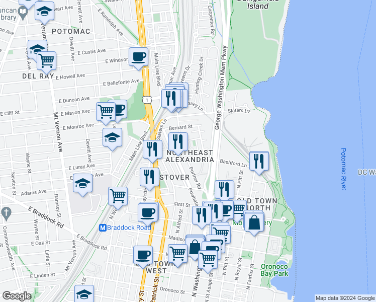 map of restaurants, bars, coffee shops, grocery stores, and more near 101 Independence Avenue Southeast in Washington