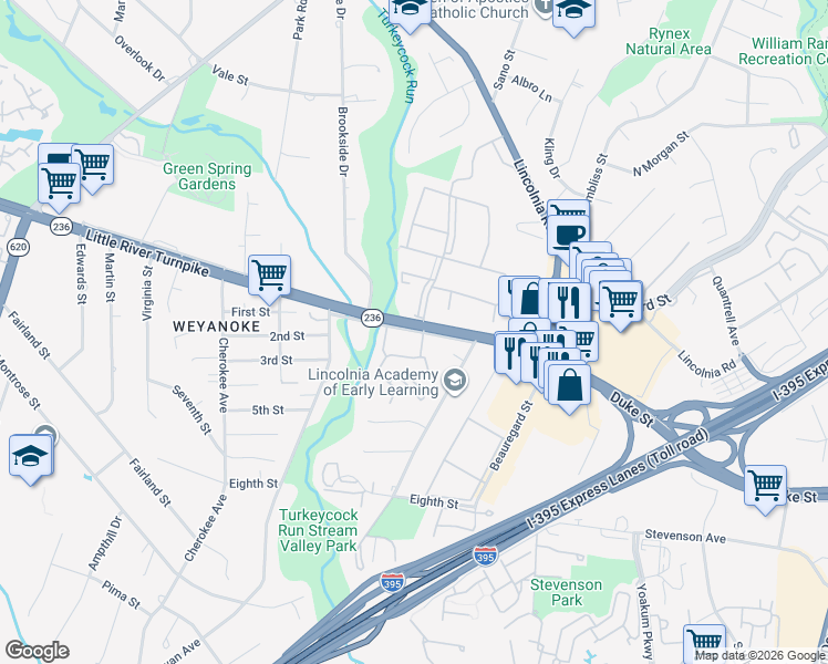 map of restaurants, bars, coffee shops, grocery stores, and more near in Lincolnia