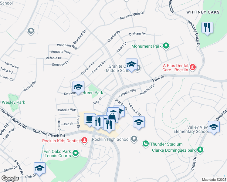 map of restaurants, bars, coffee shops, grocery stores, and more near 2829 Catalina Drive in Rocklin