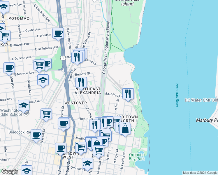 map of restaurants, bars, coffee shops, grocery stores, and more near 101 Independence Avenue Southeast in Washington