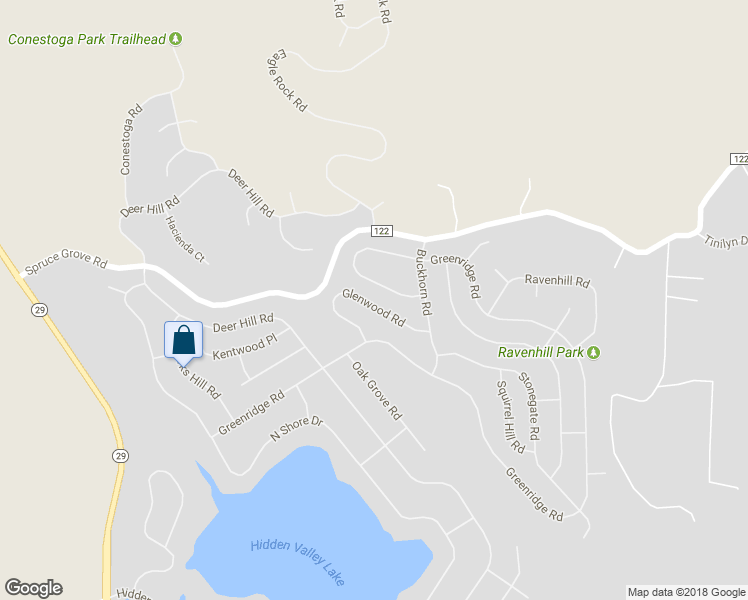 map of restaurants, bars, coffee shops, grocery stores, and more near 18605 Glenwood Road in Hidden Valley Lake