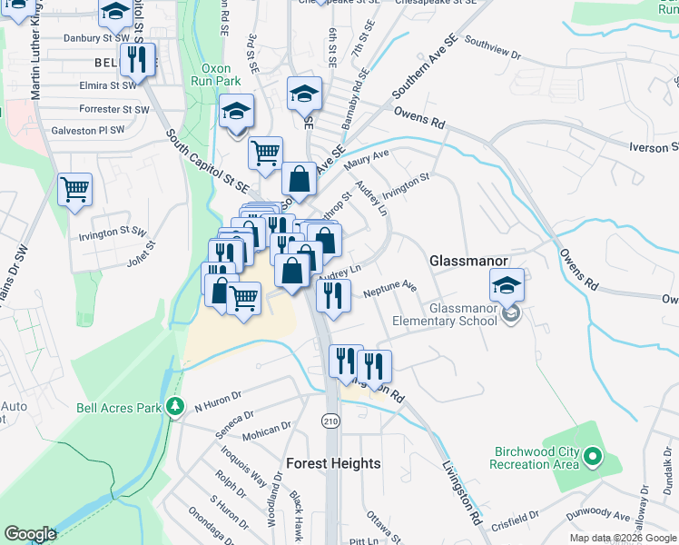 map of restaurants, bars, coffee shops, grocery stores, and more near 101 Independence Avenue Southeast in Washington