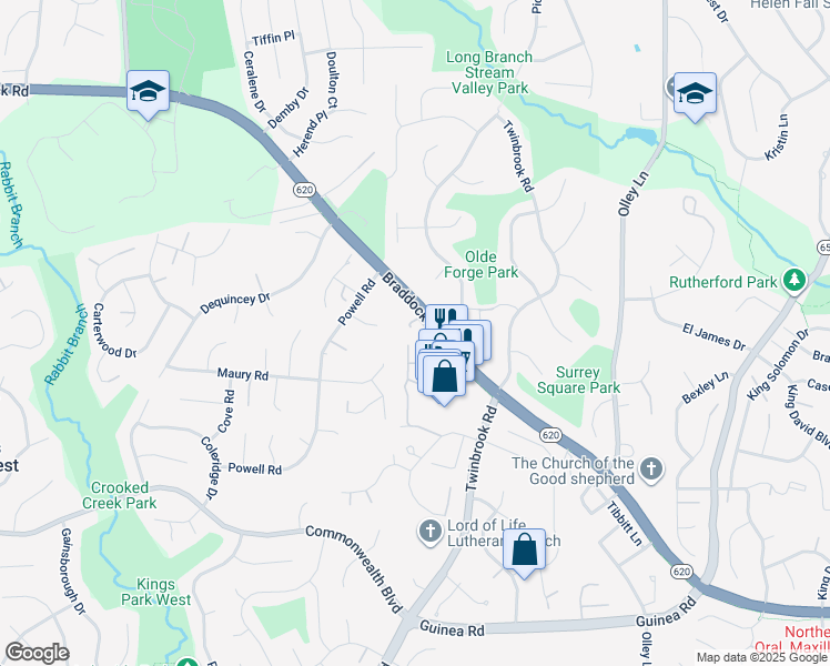 map of restaurants, bars, coffee shops, grocery stores, and more near 4802 Nash Drive in Fairfax
