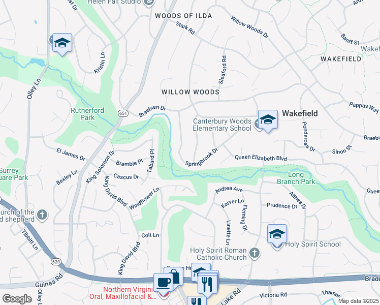 map of restaurants, bars, coffee shops, grocery stores, and more near 4740 Playfield Street in Annandale