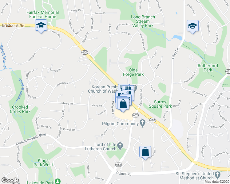 map of restaurants, bars, coffee shops, grocery stores, and more near 4802 Nash Drive in Fairfax