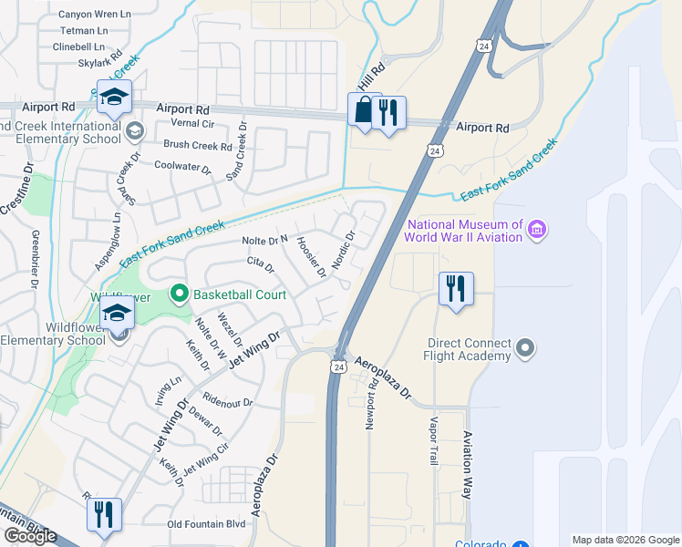 map of restaurants, bars, coffee shops, grocery stores, and more near 966 Brant Hollow Court in Colorado Springs
