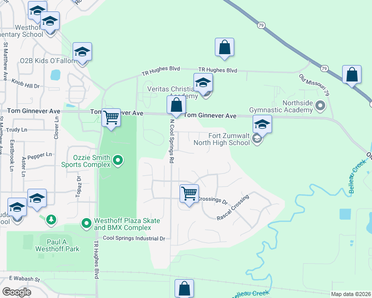 map of restaurants, bars, coffee shops, grocery stores, and more near 712 Sterling Ridge Drive in O'Fallon