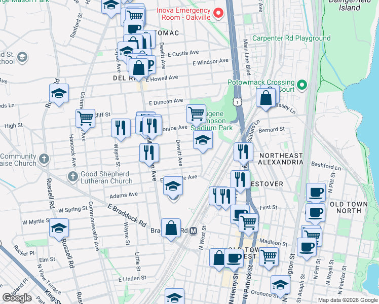 map of restaurants, bars, coffee shops, grocery stores, and more near 101 Independence Avenue Southeast in Washington