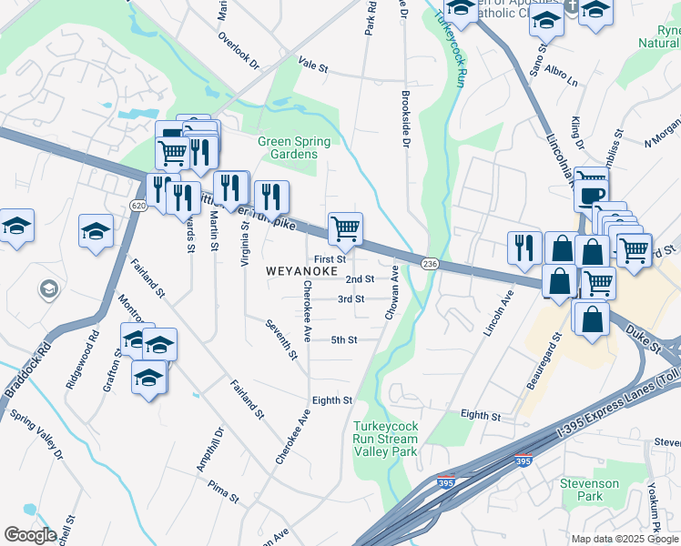 map of restaurants, bars, coffee shops, grocery stores, and more near 6446 2nd Street in Alexandria