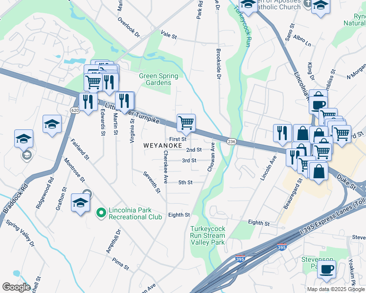 map of restaurants, bars, coffee shops, grocery stores, and more near 6446 2nd Street in Alexandria