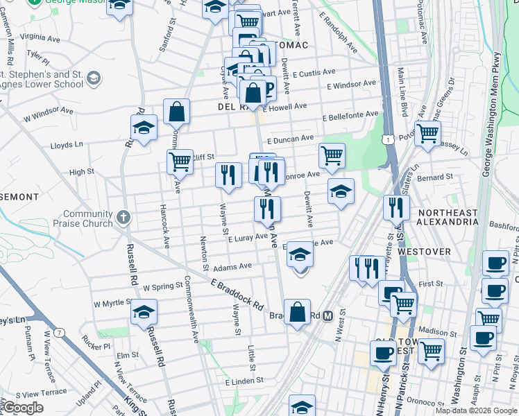 map of restaurants, bars, coffee shops, grocery stores, and more near 101 Independence Avenue Southeast in Washington