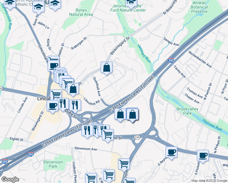 map of restaurants, bars, coffee shops, grocery stores, and more near 431 North Armistead Street in Alexandria