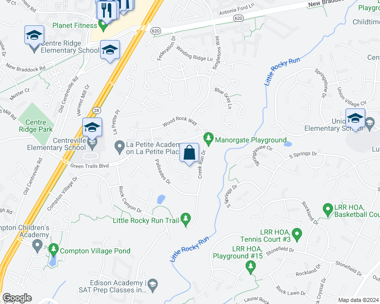 map of restaurants, bars, coffee shops, grocery stores, and more near 14126 Autumn Circle in Centreville