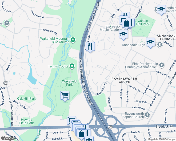 map of restaurants, bars, coffee shops, grocery stores, and more near 4906 Casimir Street in Annandale