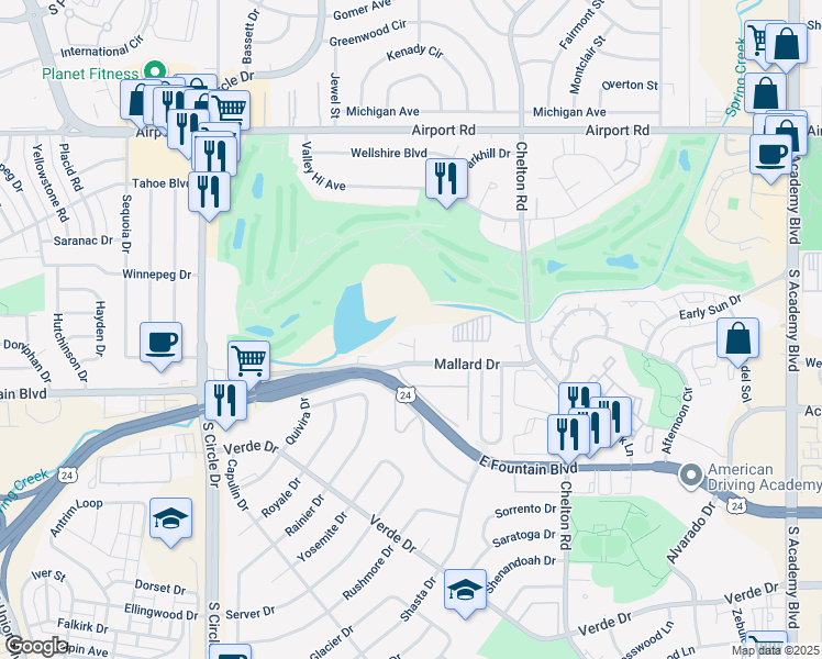 map of restaurants, bars, coffee shops, grocery stores, and more near 902 Teal Court in Colorado Springs