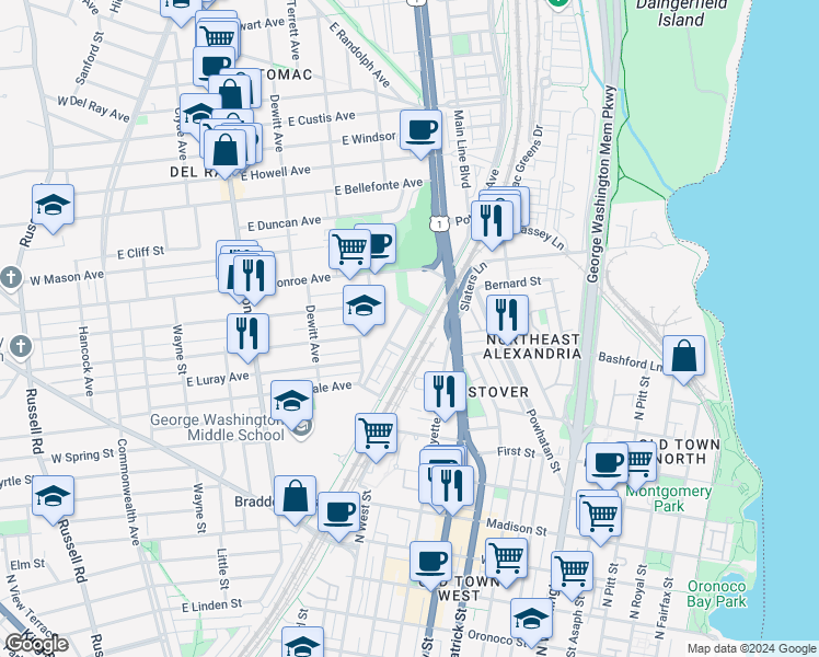 map of restaurants, bars, coffee shops, grocery stores, and more near 101 Independence Avenue Southeast in Washington